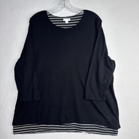 J Jill Tops - J. Jill Black Layered Striped Long Sleeve Top XL Womens Contrast Hem